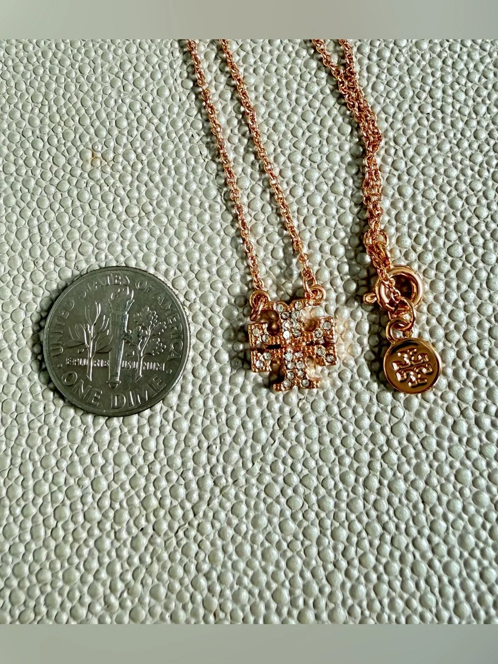 Tory Burch Rose Gold Crystal Cross Pendant Necklace